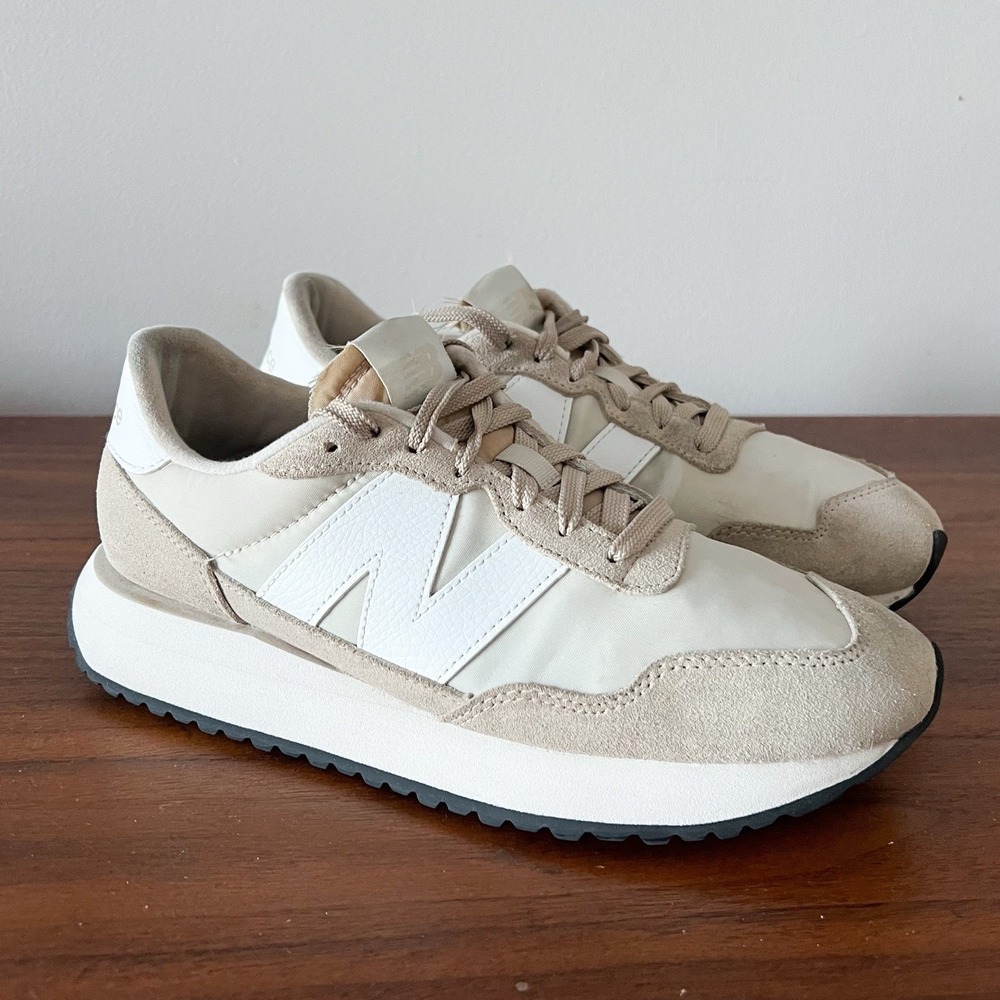 New Balance 237 Beige and White Women's Athletic Sneakers